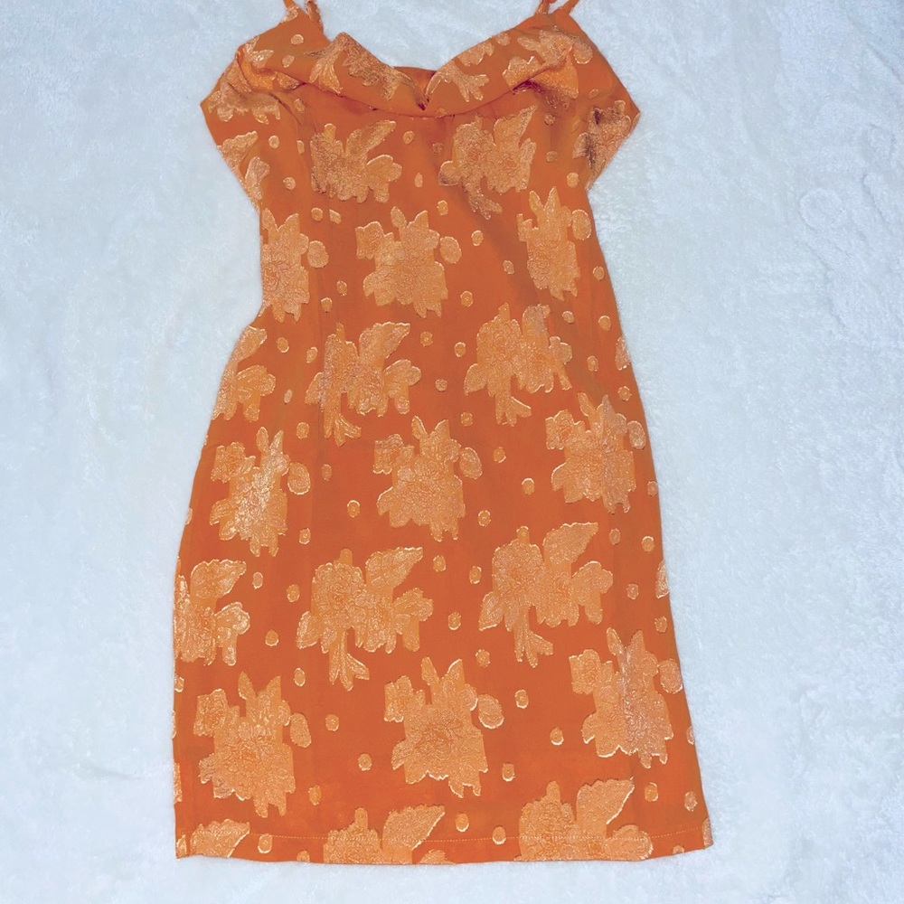 Orange Cowl Neck Satin Mini Dress